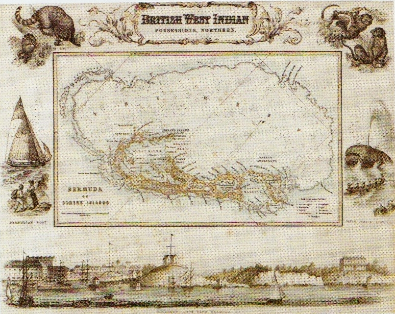 Old Vintage Decorative Map of Bermuda Jamaica Caribbean Sea Fullarton 1872