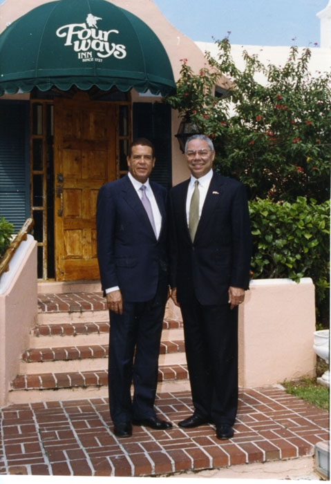 Sir John Swan and Colin Powell in Bermuda