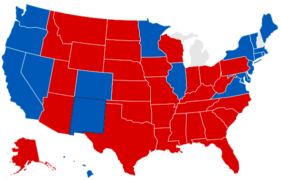 Trump and Clinton results by state