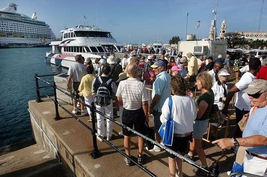 Cruise passengers awaiting ferry