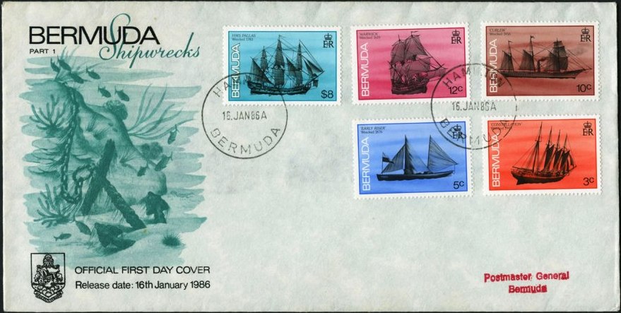 1986 First Day Cover of Bermuda Shells postage stamps