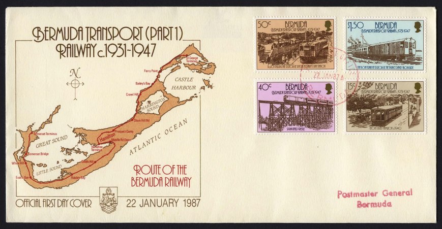 Bermuda Railway First Day Cover and postage stamps