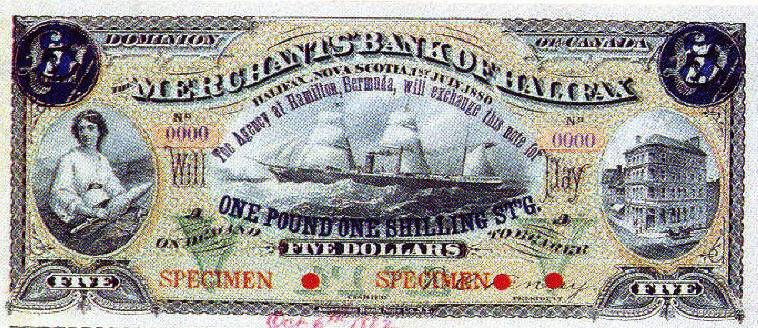 Merchant Bank of Halifax overprinted Bermuda banknote 1883