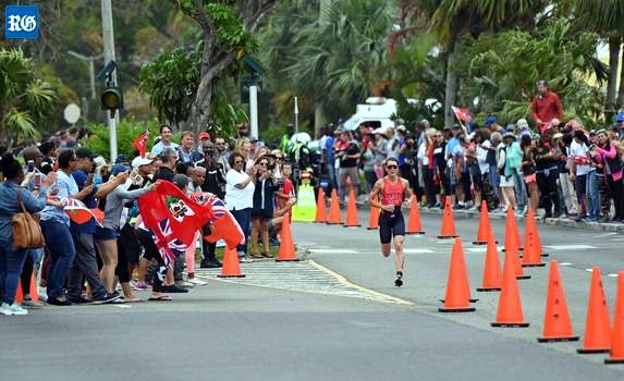 Flora Duffy winning triathlon in Bermuda